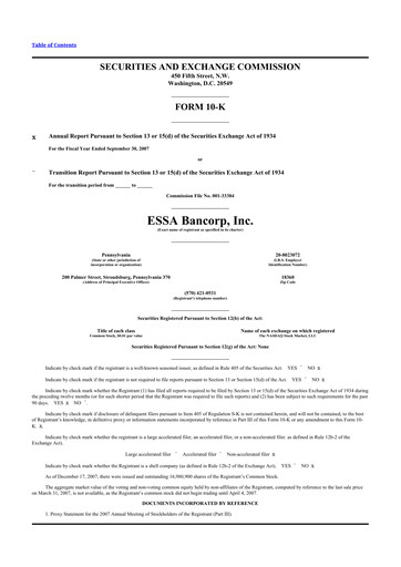 Thumbnail ESSA Bancorp 10-K Annual Report 