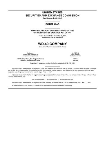 Miniature WD-40 Company
 10-Q Rapport trimestriel  