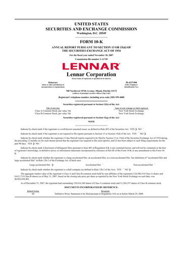 Thumbnail Lennar 10-K Annual Report 