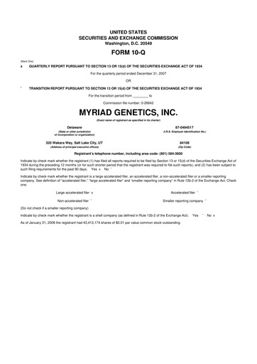 Thumbnail Myriad Genetics 10-Q Quarterly Report FY 