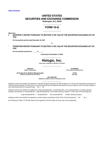 Thumbnail Hologic 10-Q Quarterly Report FY 