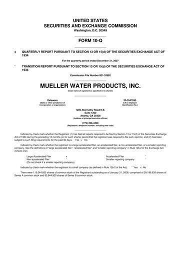 Miniature Mueller Water Products
 10-Q Rapport trimestriel  