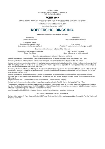 Vorschaubild Koppers Holdings 10-K Jahresbericht 
