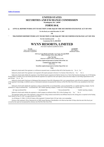 Thumbnail Wynn Resorts
 10-K Annual Report 