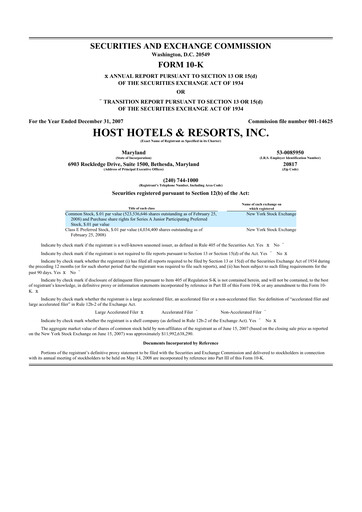 Thumbnail Host Hotels & Resorts
 10-K Annual Report 