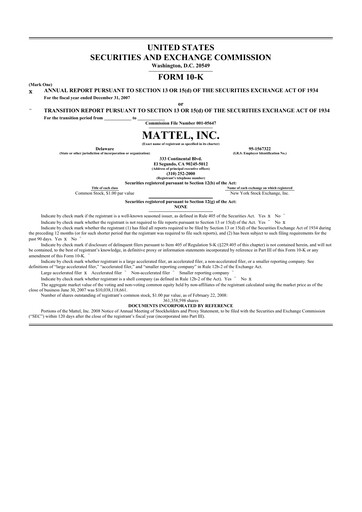 Thumbnail Mattel
 10-K Annual Report 