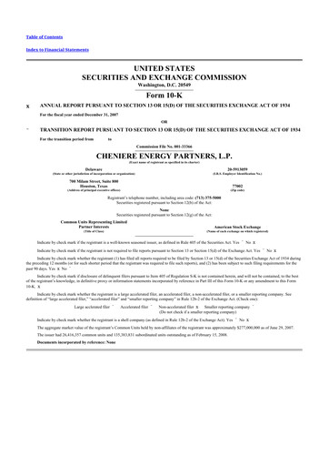 Thumbnail Cheniere Energy
Partners 10-K Annual Report 