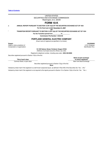 Thumbnail Portland General Electric
 10-K Annual Report 