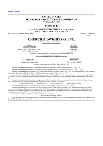 Thumbnail Church & Dwight
 10-K Annual Report 