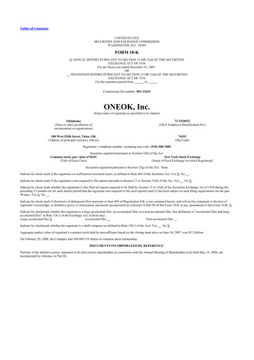 Thumbnail Oneok 10-K Annual Report 