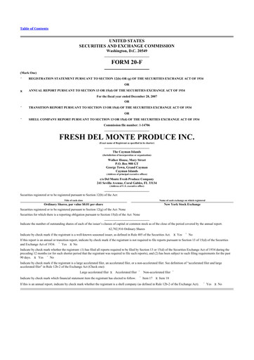 Thumbnail Fresh Del Monte Produce
 20-F Annual Report 