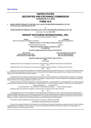 Thumbnail Weight Watchers 10-K Annual Report 