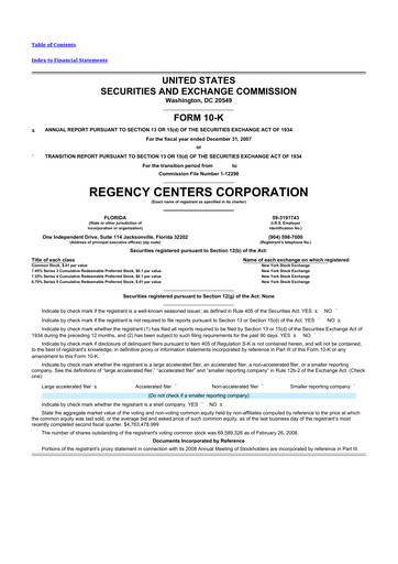 Thumbnail Regency Centers
 10-K Annual Report 