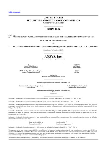 Thumbnail Ansys 10-K Annual Report 
