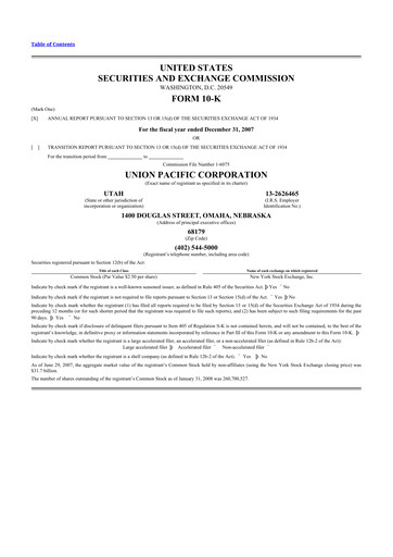 Thumbnail Union Pacific Corporation 10-K Annual Report 