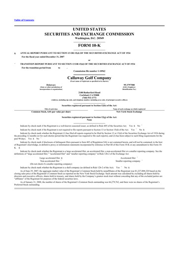 Miniature Topgolf Callaway Brands 10-K Rapport annuel 