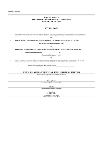 Thumbnail Teva Pharmaceutical Industries 20-F Annual Report 