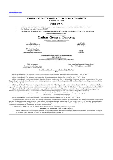 Thumbnail Cathay General Bancorp 10-K Annual Report 