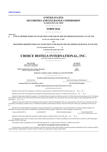 Thumbnail Choice Hotels International 10-K Annual Report 