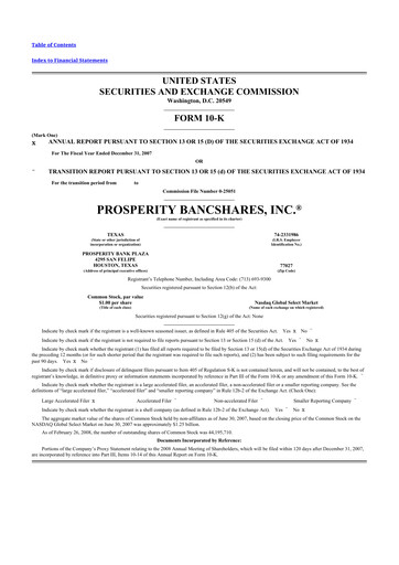 Thumbnail Prosperity Bancshares
 10-K Annual Report 