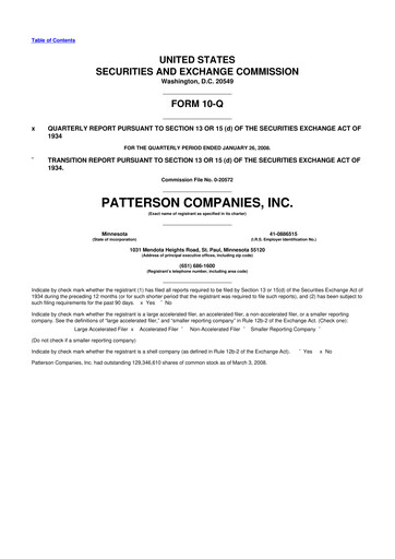 Miniature Patterson Companies
 10-Q Rapport trimestriel  