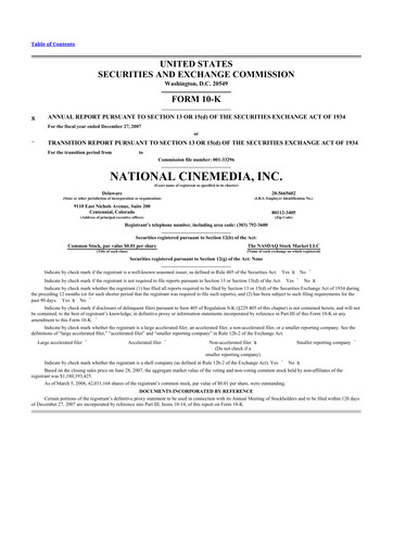 Thumbnail National CineMedia 10-K Annual Report 