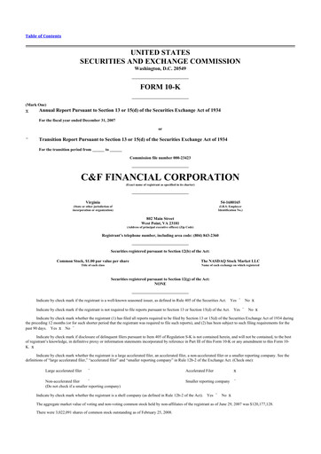 Thumbnail C&F Financial Corporation

 10-K Annual Report 