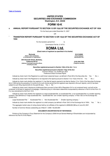 Miniature XOMA Royalty 10-K Rapport annuel 