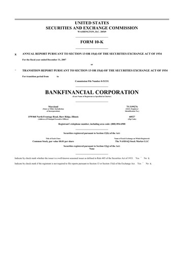 Thumbnail BankFinancial 10-K Annual Report 