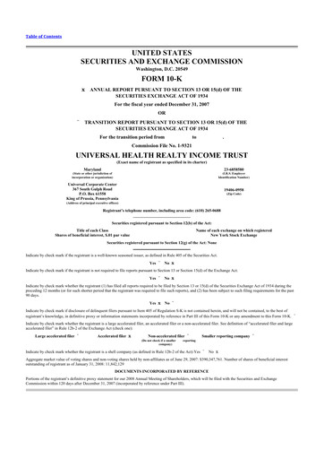 Thumbnail Universal Health Realty Income Trust 10-K Annual Report 