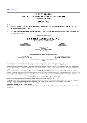 Thumbnail BJ's Restaurants
 10-K Annual Report 