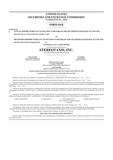 Thumbnail Stereotaxis 10-K Annual Report 