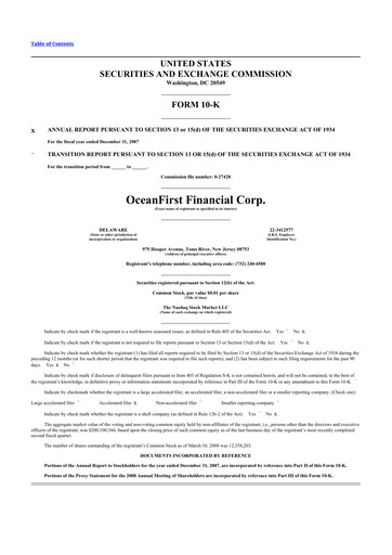 Thumbnail OceanFirst Financial 10-K Annual Report 