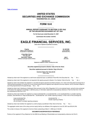 Thumbnail Eagle Financial Services 10-K Annual Report 