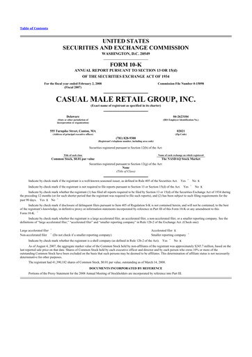 Thumbnail Destination XL 10-K Annual Report 
