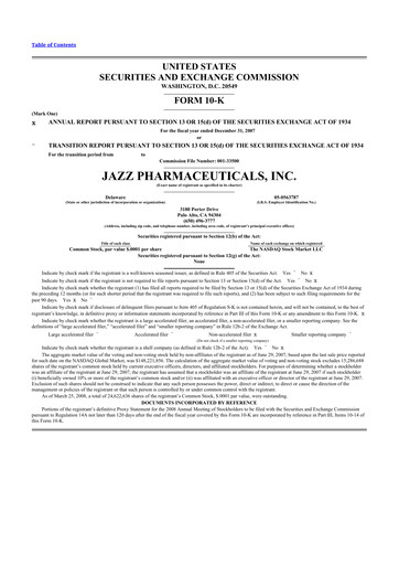 Thumbnail Jazz Pharmaceuticals 10-K Annual Report 