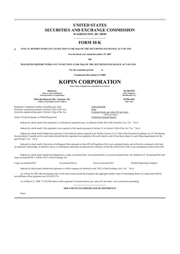 Thumbnail Kopin Corporation
 10-K Annual Report 