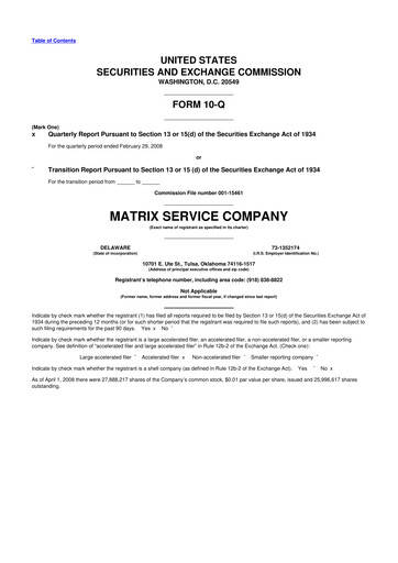 Miniature Matrix Service Company 10-Q Rapport trimestriel  