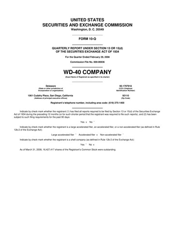 Miniature WD-40 Company
 10-Q Rapport trimestriel  