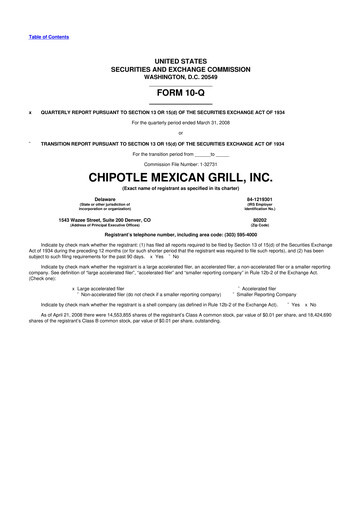 Thumbnail Chipotle Mexican Grill 10-Q Quarterly Report FY 