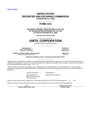 Miniature Unitil Corporation
 10-Q Rapport trimestriel  