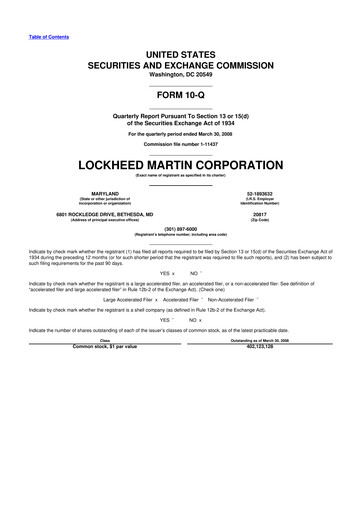 Thumbnail Lockheed Martin 10-Q Quarterly Report FY 