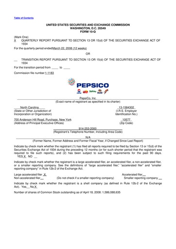 Thumbnail Pepsico 10-Q Quarterly Report FY 