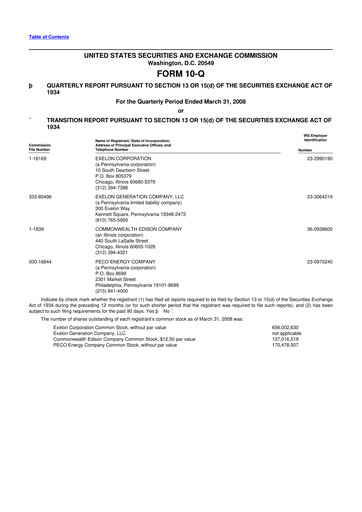 Thumbnail Exelon Corporation 10-Q Quarterly Report FY 