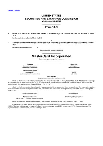 Thumbnail Mastercard 10-Q Quarterly Report FY 