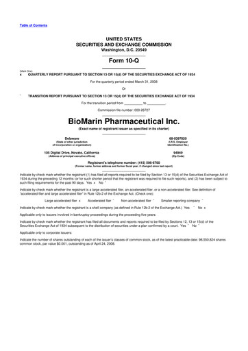 Thumbnail BioMarin Pharmaceutical 10-Q Quarterly Report FY 