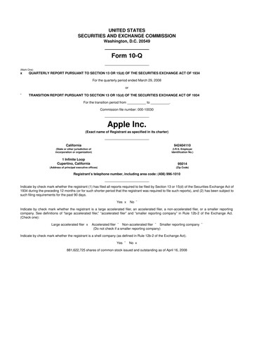 Thumbnail Apple 10-Q Quarterly Report FY 