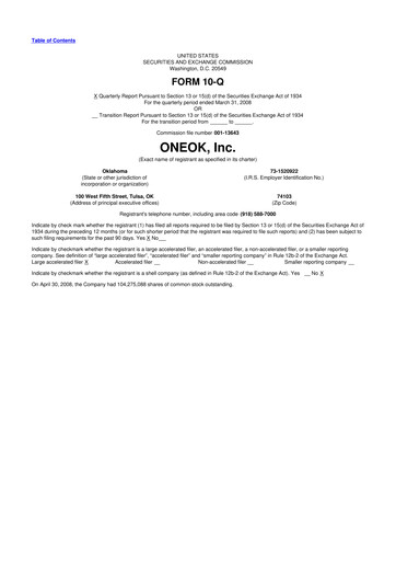 Thumbnail Oneok 10-Q Quarterly Report FY 