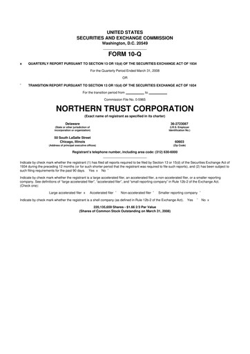 Thumbnail Northern Trust
 10-Q Quarterly Report FY 