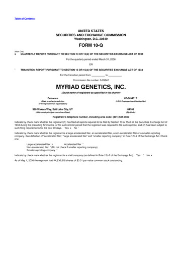 Thumbnail Myriad Genetics 10-Q Quarterly Report FY 